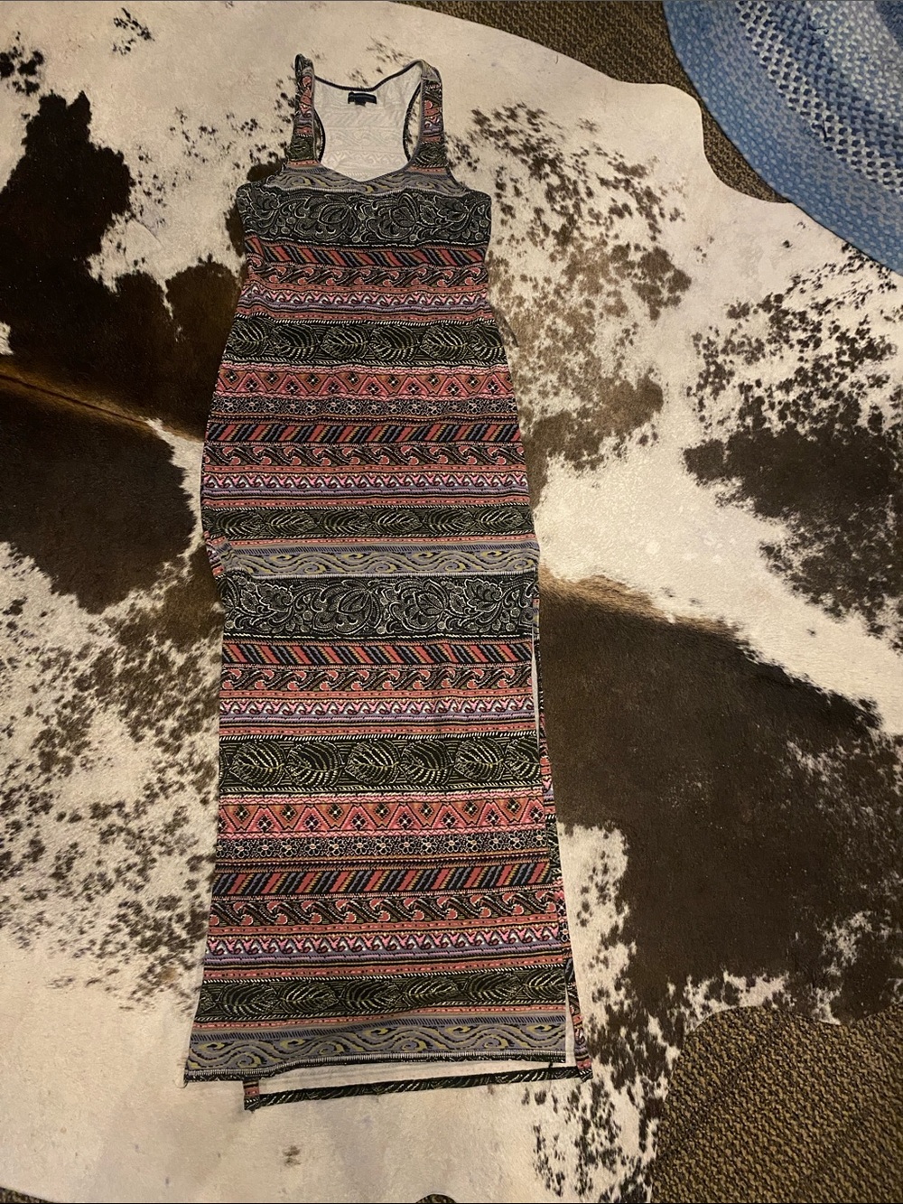 American Eagle Outfitters Black and Coral Striped Tribal Maxi Dress